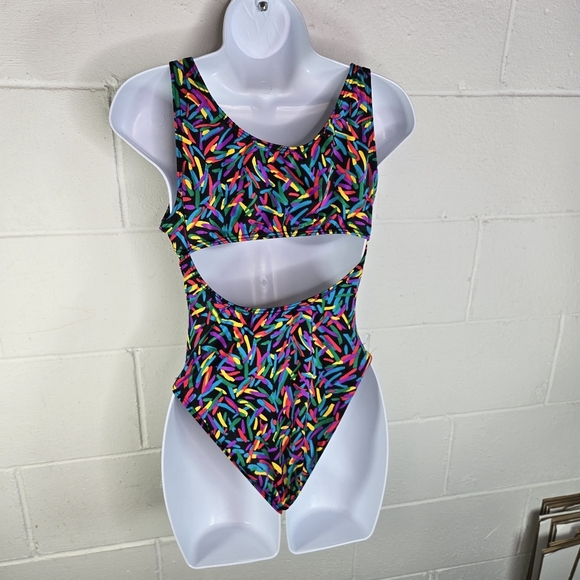 Vtg 80s Body Wrappers Confetti One Piece Bodysuit Leotard Usa - Picture 5 of 10
